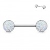 Piercing téton barbell 96 - Druzy stone blanc