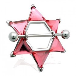 Piercing téton étoile 04 - Gros zircones roses