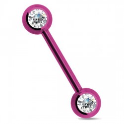 Piercing téton barbell 19 - Plaqué titane lilas cristal transparent