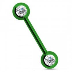 Piercing téton barbell 19 - Plaqué titane vert cristal transparent