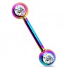 Piercing téton barbell 19 - Plaqué titane rainbow cristal transparent