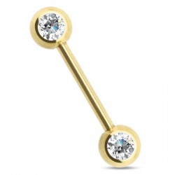 Piercing téton barbell 19 - Gold-ip jaune cristal transparent