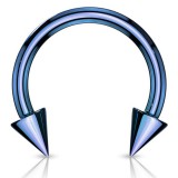 Piercing fer à cheval 06 - Plaqué-titane bleu pointes