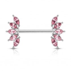 Piercing téton barbell 02 - Pétales de fleur roses