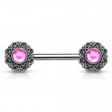 Piercing téton barbell 49 - Vintage gris B rose