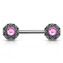 Piercing téton barbell 49 - Vintage gris B rose