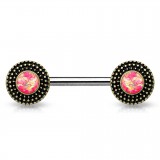 Piercing téton barbell 60 - Vintage bronze opalite rose