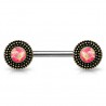 Piercing téton barbell 60 - Vintage bronze opalite rose