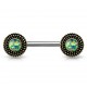 Piercing téton barbell 60 - Vintage bronze opalite verte