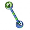 Piercing pour langue PVD 13 - Strié vert-pomme et bleu