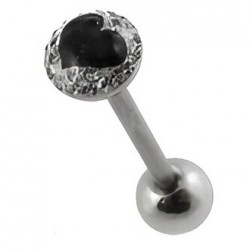 Piercing langue 87 - Coeur noir férido transparent