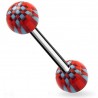 Piercing de langue UV 21 - Checker rouge et bleu