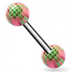Piercing de langue UV 21 - Checker rose et vert