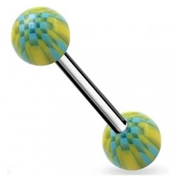 Piercing de langue UV 21 - Checker bleu-clair et vert