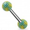 Piercing de langue UV 21 - Checker bleu-clair et vert
