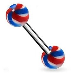 Piercing de langue UV 10 - Twister bleu et rouge