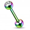 Piercing pour langue PVD 20 - Rainbow strass transparent