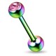 Piercing pour langue PVD 20 - Rainbow strass rose