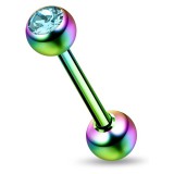 Piercing pour langue PVD 20 - Rainbow strass bleu-clair