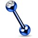 Piercing pour langue PVD 19 - Bleu strass transparent