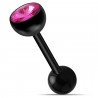 Piercing de langue UV 58 - Flexible noir strass rose