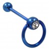 Piercing pour langue PVD 15 - Bleu esclave strass transparent
