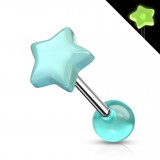 Piercing de langue UV 96 - Fluo étoile bleu-clair