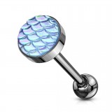 Piercing pour langue PVD 27 - Noir écaille bleu-clair