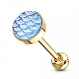 Piercing langue plaqué-or 11 - Ecaille bleu-clair