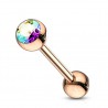 Piercing pour langue PVD 04 - Gold-ip rose strass aurora