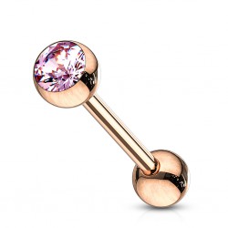 Piercing pour langue PVD 04 - Gold-ip rose strass rose