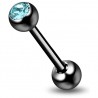 Piercing pour langue PVD 18 - Noir cristal bleu-clair
