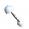Piercing de langue UV 55 - Coeur relief blanc