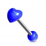 Piercing de langue UV 55 - Coeur relief bleu