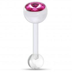 Piercing de langue UV 73 - Flexible transparent strass rose