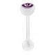 Piercing de langue UV 73 - Flexible transparent strass lilas