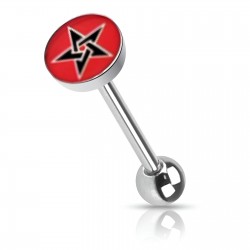 Piercing langue logo 23 - Pentagram fond rouge