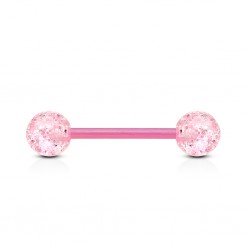 Piercing de langue UV 17 - Rose flexible paillettes