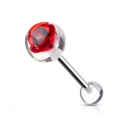 Piercing de langue UV 83 - Fleur rouge acrylique