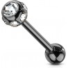 Piercing pour langue PVD 22 - Noir multistrass