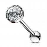 Piercing langue 74 - Acier paillettes transparentes