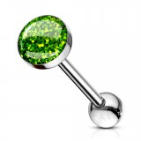 Piercing langue 74 - Acier paillettes vertes