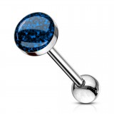 Piercing langue 74 - Acier paillettes bleues