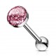 Piercing langue 74 - Acier paillettes roses