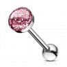 Piercing langue 74 - Acier paillettes roses