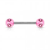 Piercing de langue UV 93 - Bleu-clair coeurs roses