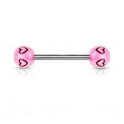 Piercing de langue UV 93 - Bleu-clair coeurs roses