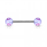 Piercing de langue UV 93 - Bleu-clair coeurs roses