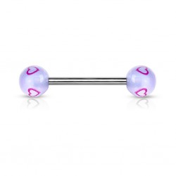 Piercing de langue UV 93 - Bleu-clair coeurs roses
