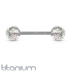 Piercing langue titane G23 paillettes transparentes